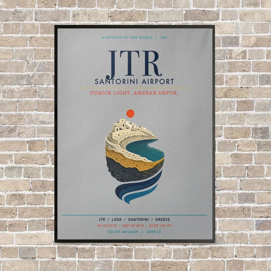 Santorini Airport JTR vertical canvas print - framed - light gray background