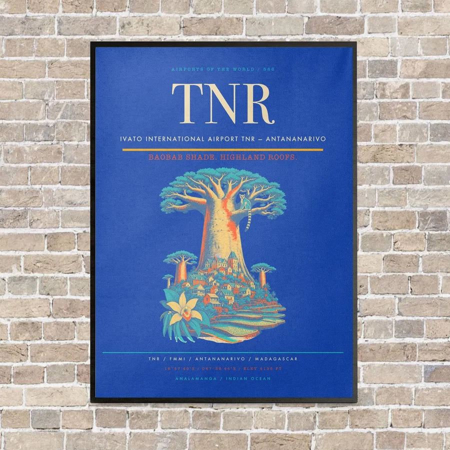 Ivato International Airport TNR — Antananarivo vertical canvas print - framed - blue background
