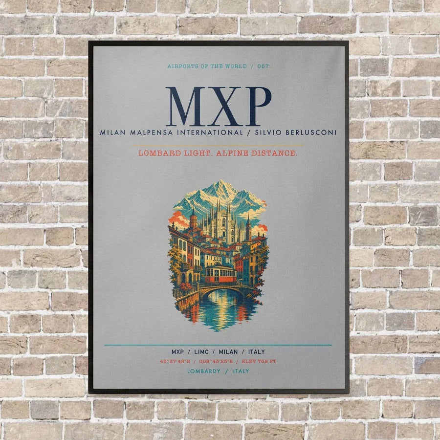 Milan Malpensa International Airport Silvio Berlusconi MXP vertical canvas print - framed - light gray background