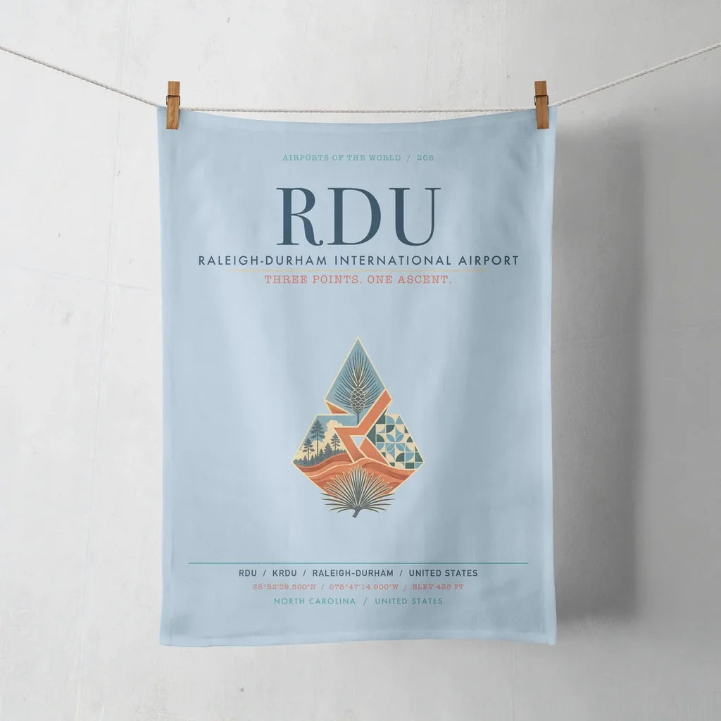 Raleigh-Durham International Airport (RDU) design on light blue towel