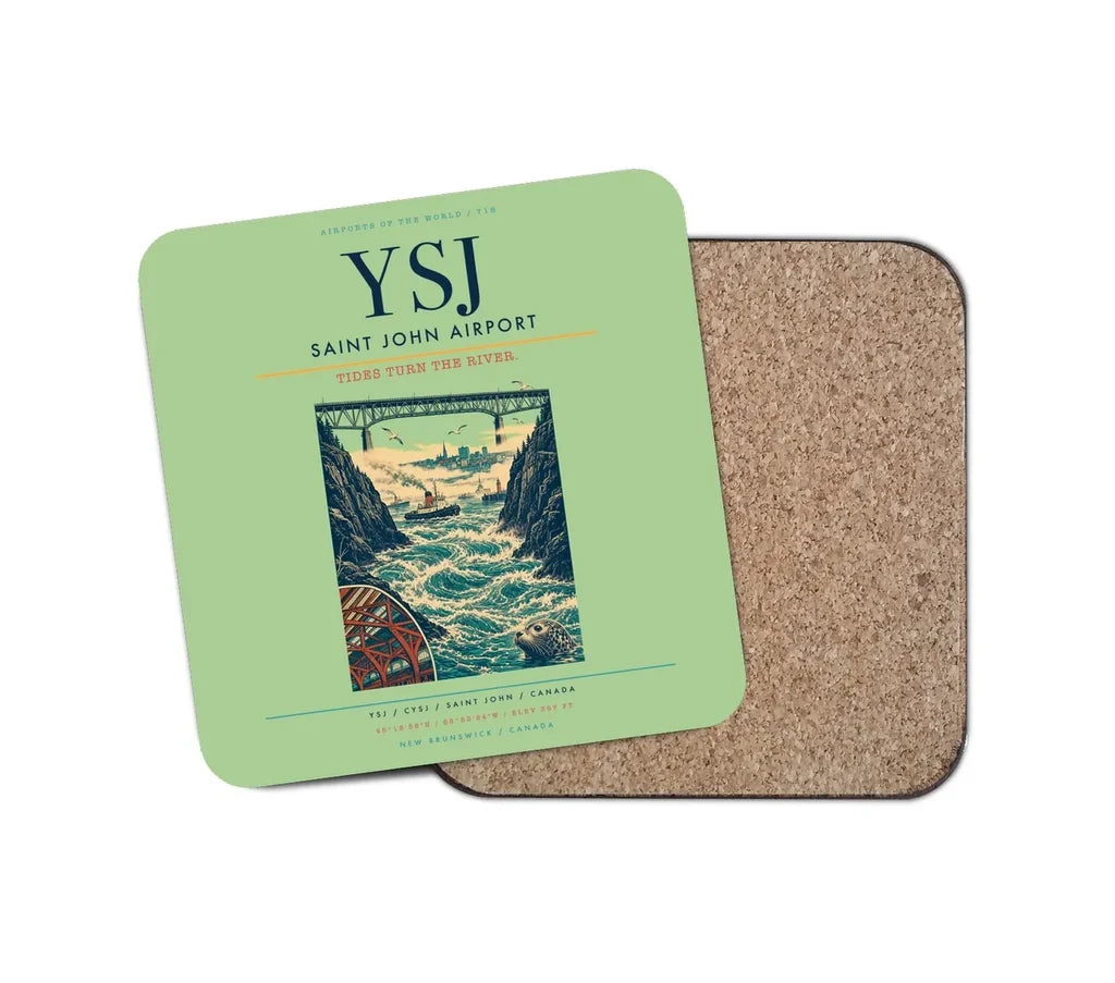 Saint John Airport (YSJ) design on light green 1 piece coaster