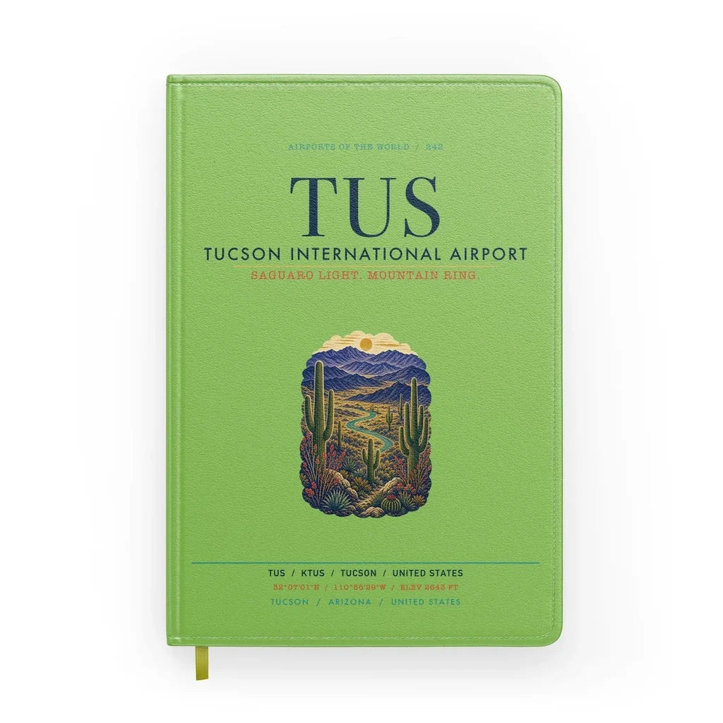 Tucson International Airport (TUS) design on light green notebook