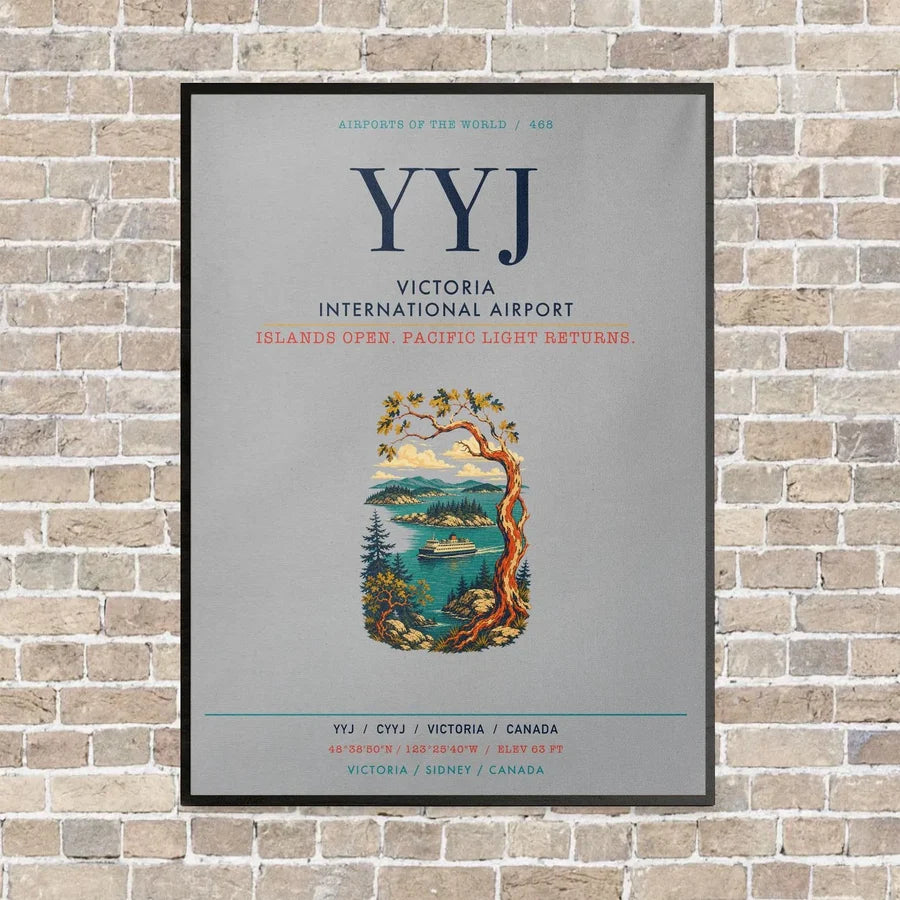 Victoria International Airport YYJ vertical canvas print - framed - light gray background