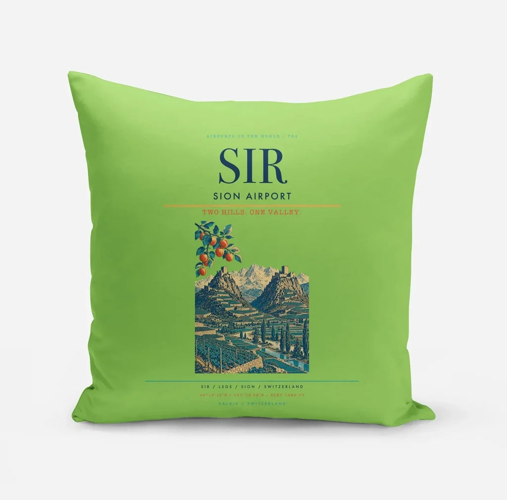 Sion Airport (SIR) design on light green pillow