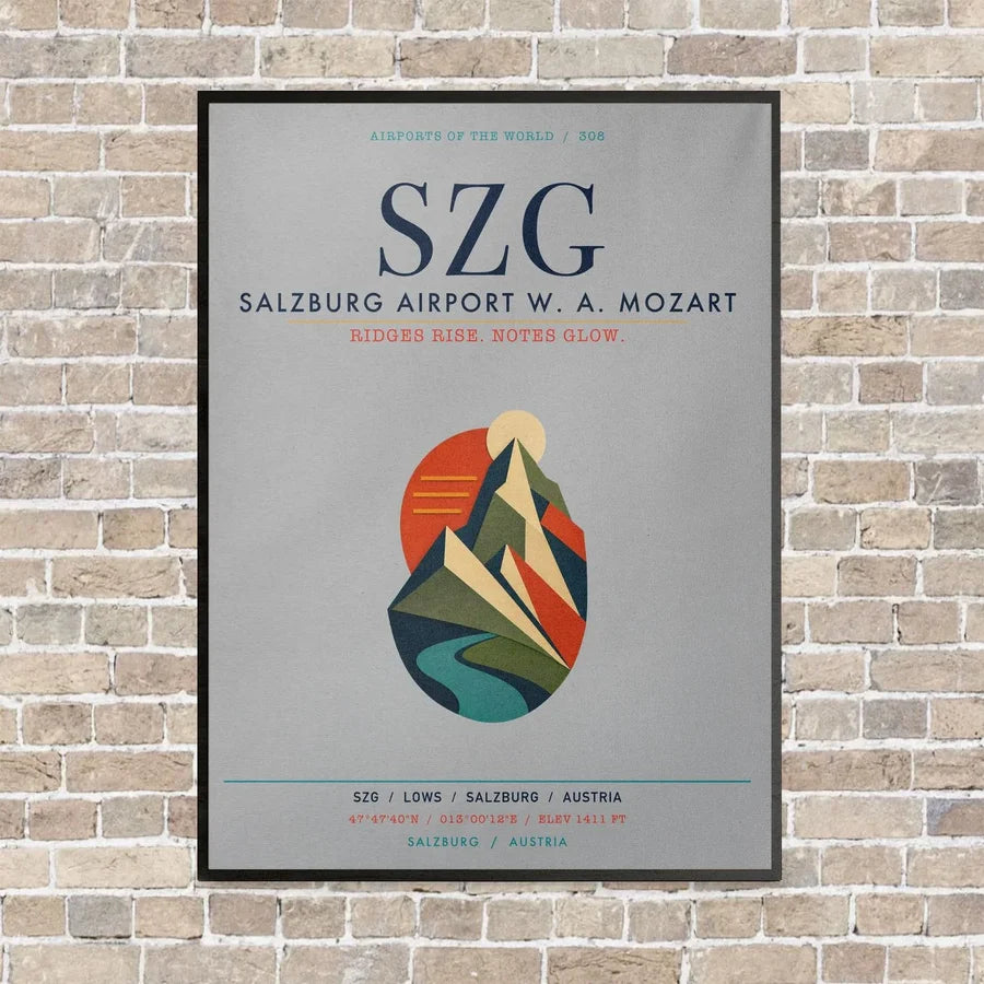 Salzburg Airport SZG vertical canvas print - framed - light gray background