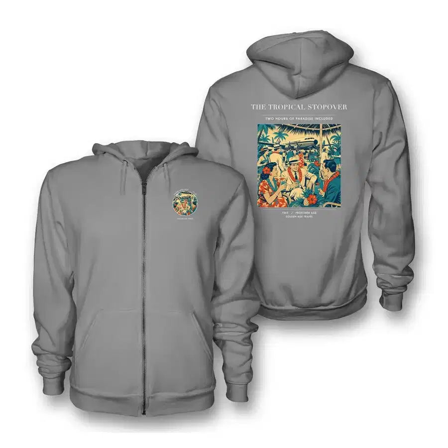 VINTAGE G4225 - The Tropical Stopover - Premium Zipped Hoodie design on gray