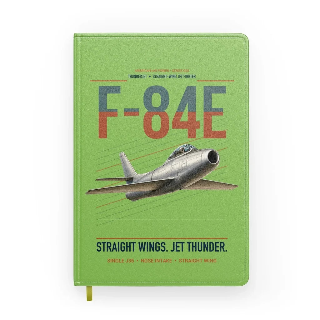 F-84E Thunderjet design on light green notebook