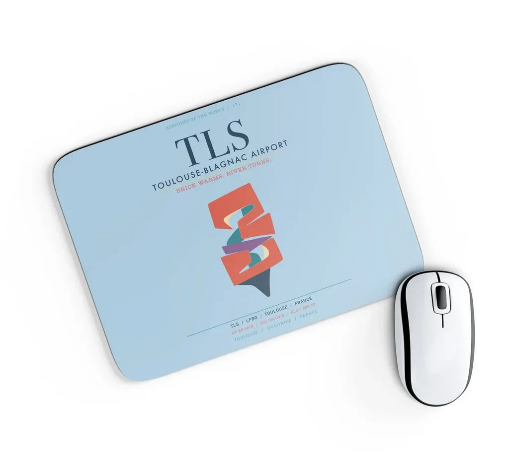 Toulouse-Blagnac Airport (TLS) design on light blue rectangle mouse pad