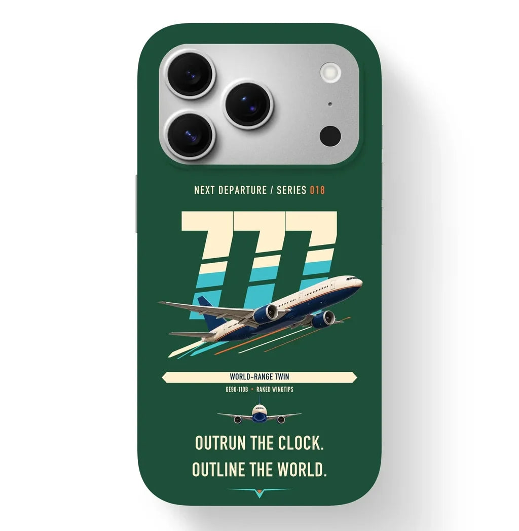 Boeing 777-200LR design on dark green magsafe iphone case
