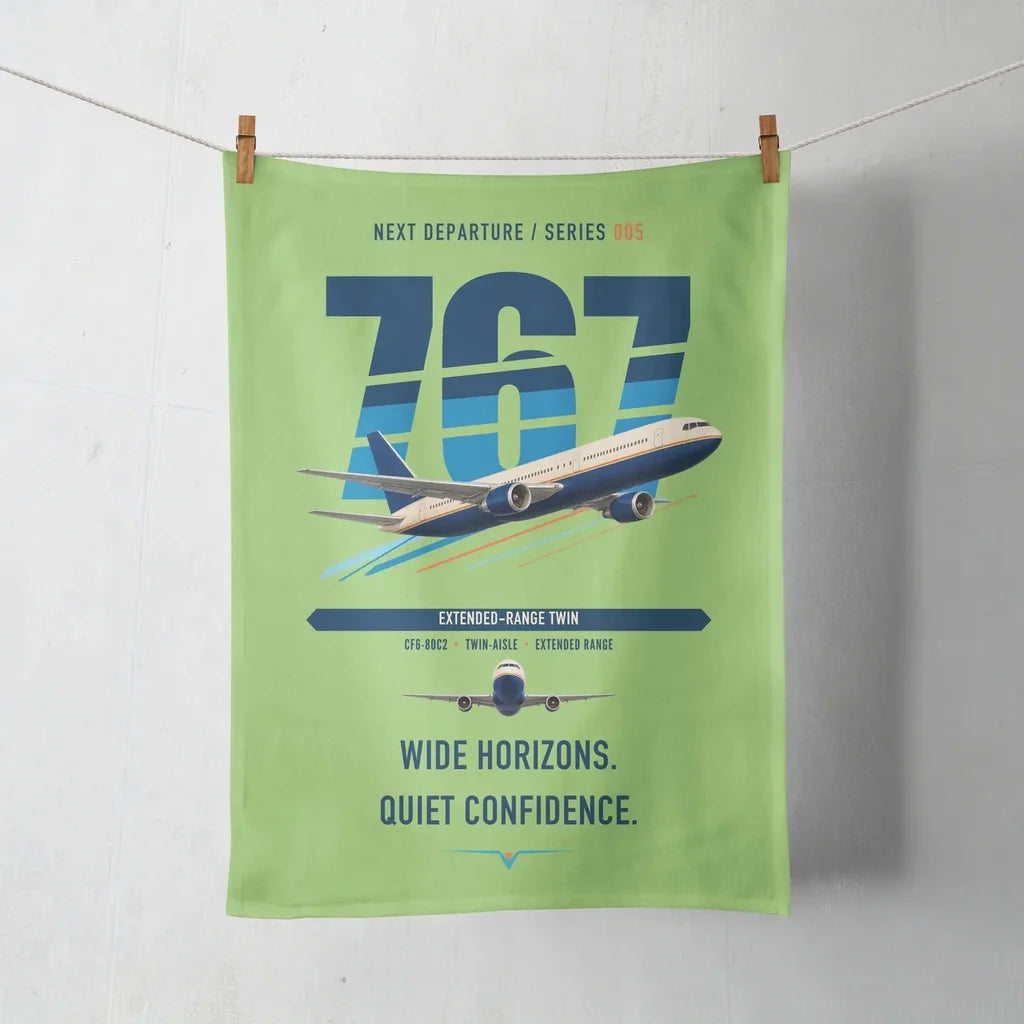 Boeing 767-300ER design on light green towel