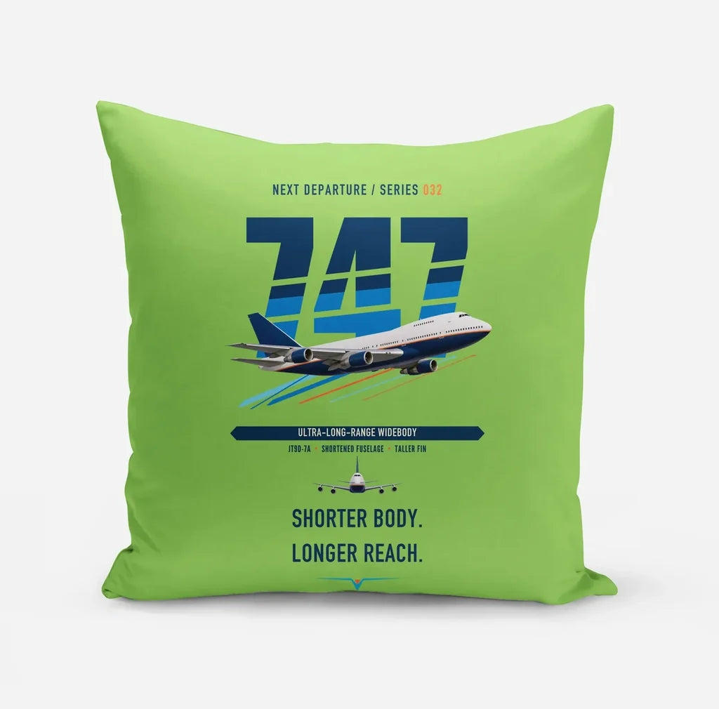 Boeing 747SP design on light green pillow