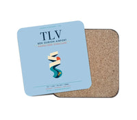 Thumbnail for Tel Aviv Ben Gurion Airport (TLV) design on light blue 1 piece coaster