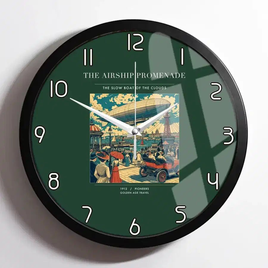 VINTAGE G4012 - The Airship Promenade - Designed Wall Clocks design on darkgreen framed