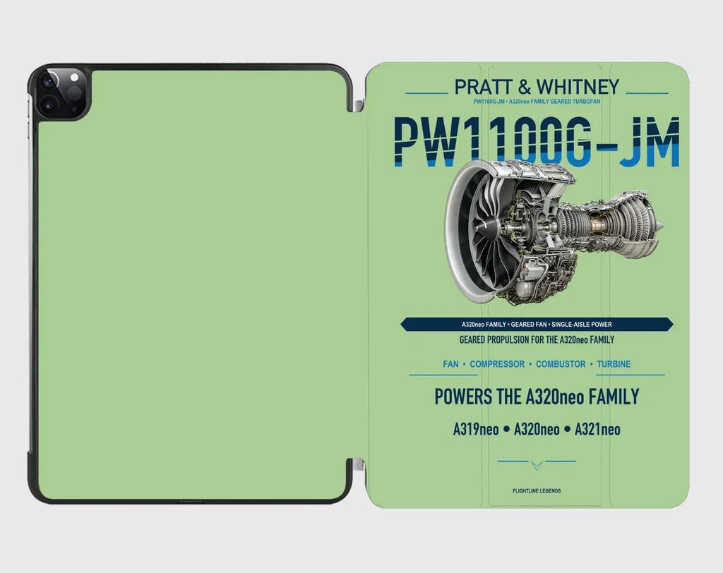 PW1100G-JM design on light green ipad tablet case