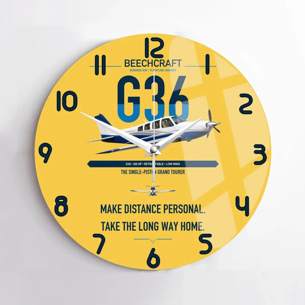 Beechcraft Bonanza G36 design on yellow no frame wall clock