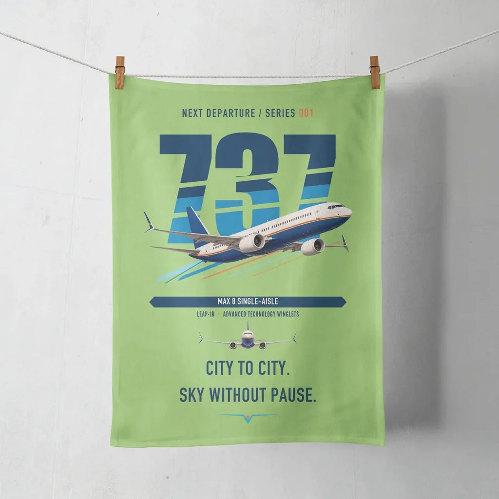Boeing 737 MAX 8 design on light green towel
