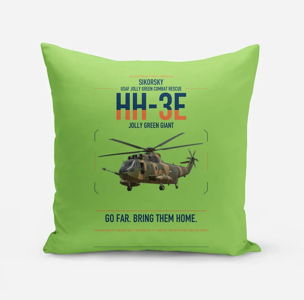 Sikorsky HH-3E Jolly Green Giant design on light green pillow