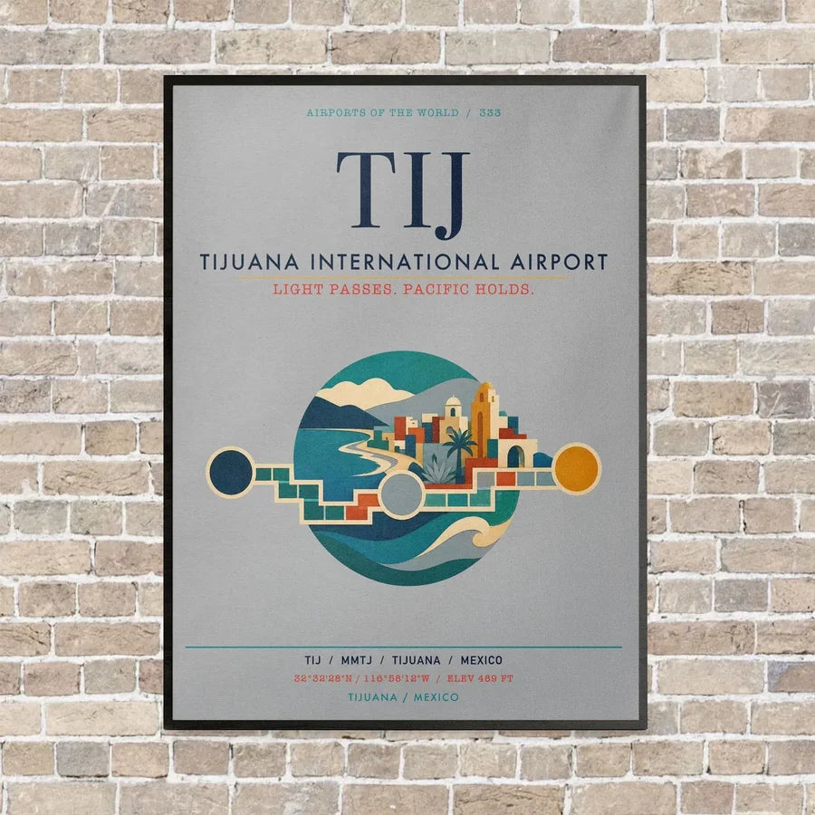 Tijuana International Airport TIJ vertical canvas print - framed - light gray background