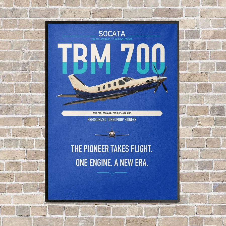 Socata TBM 700 vertical canvas print - framed - blue background