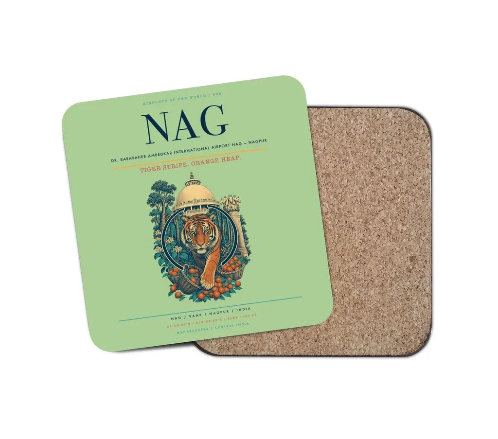 Dr. Babasaheb Ambedkar International Airport (NAG) design on light green 1 piece coaster