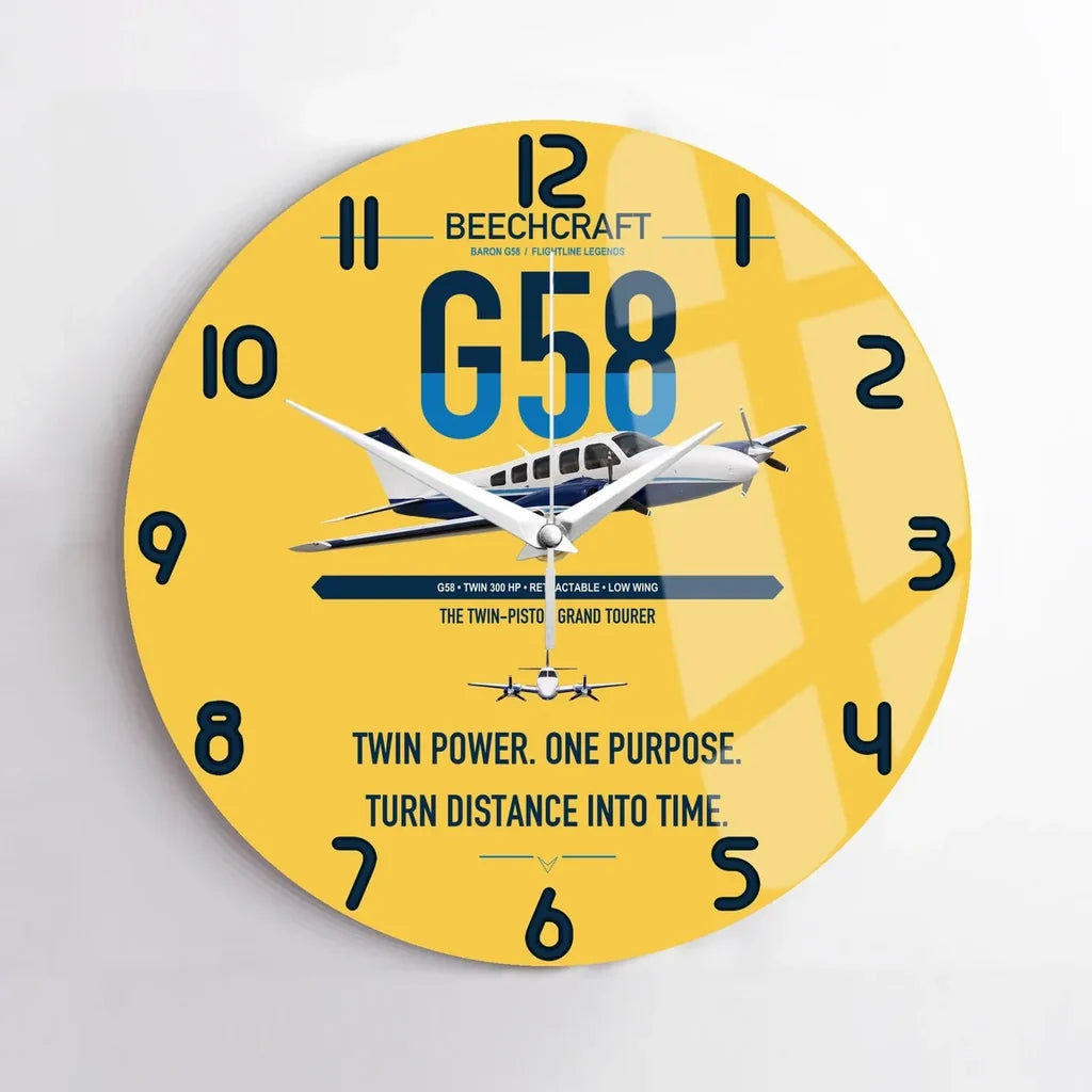Beechcraft Baron G58 design on yellow no frame wall clock