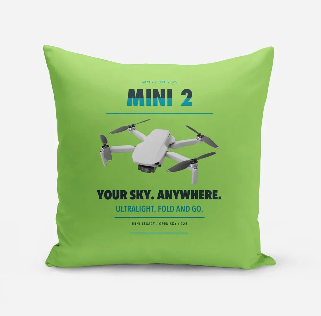 DJI Mini 2 design on light green pillow