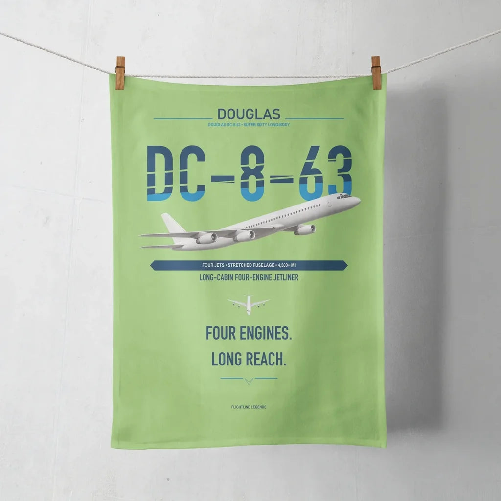 Douglas DC-8-63 design on light green towel