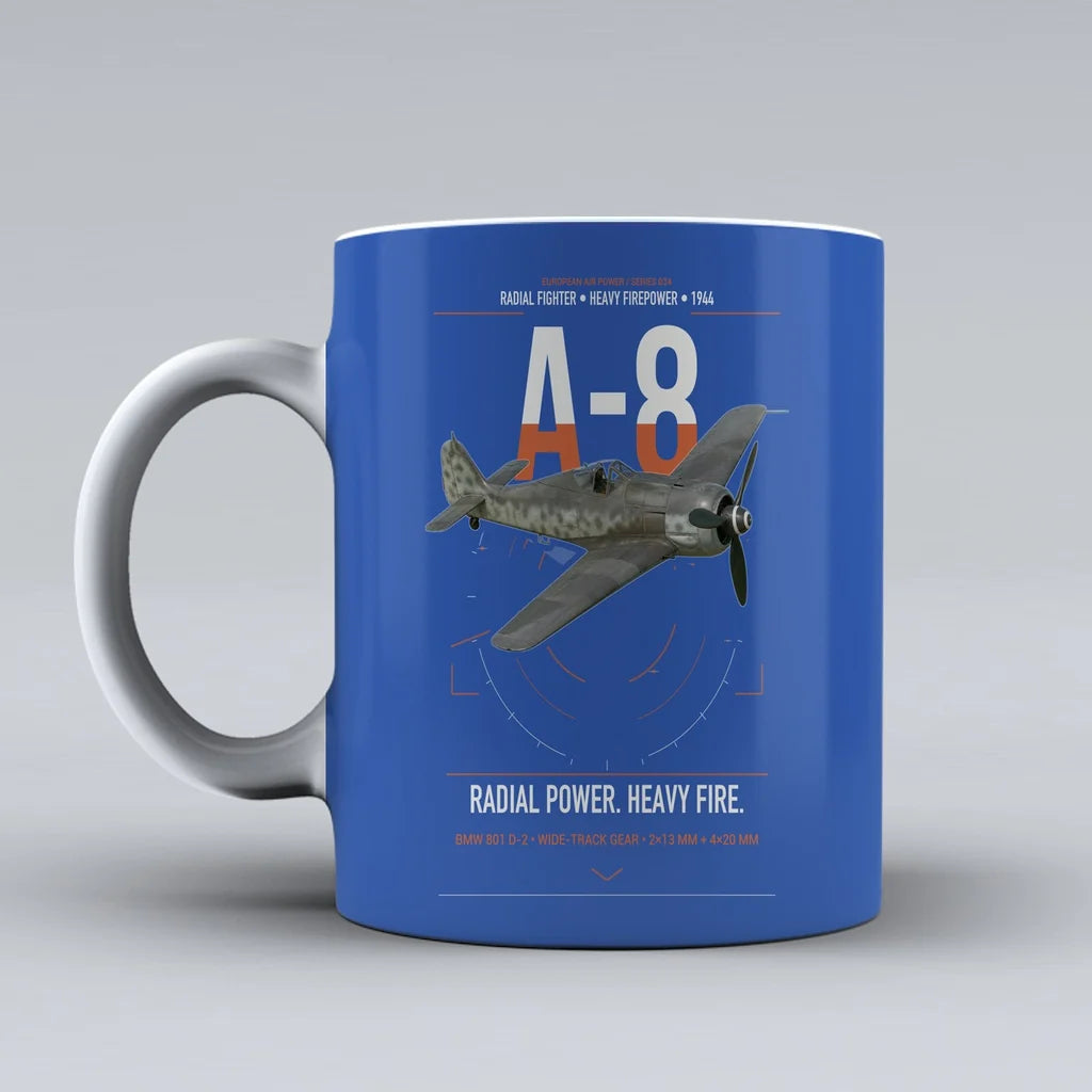 Focke-Wulf Fw 190A-8 design on blue ceramic mug, double-side print