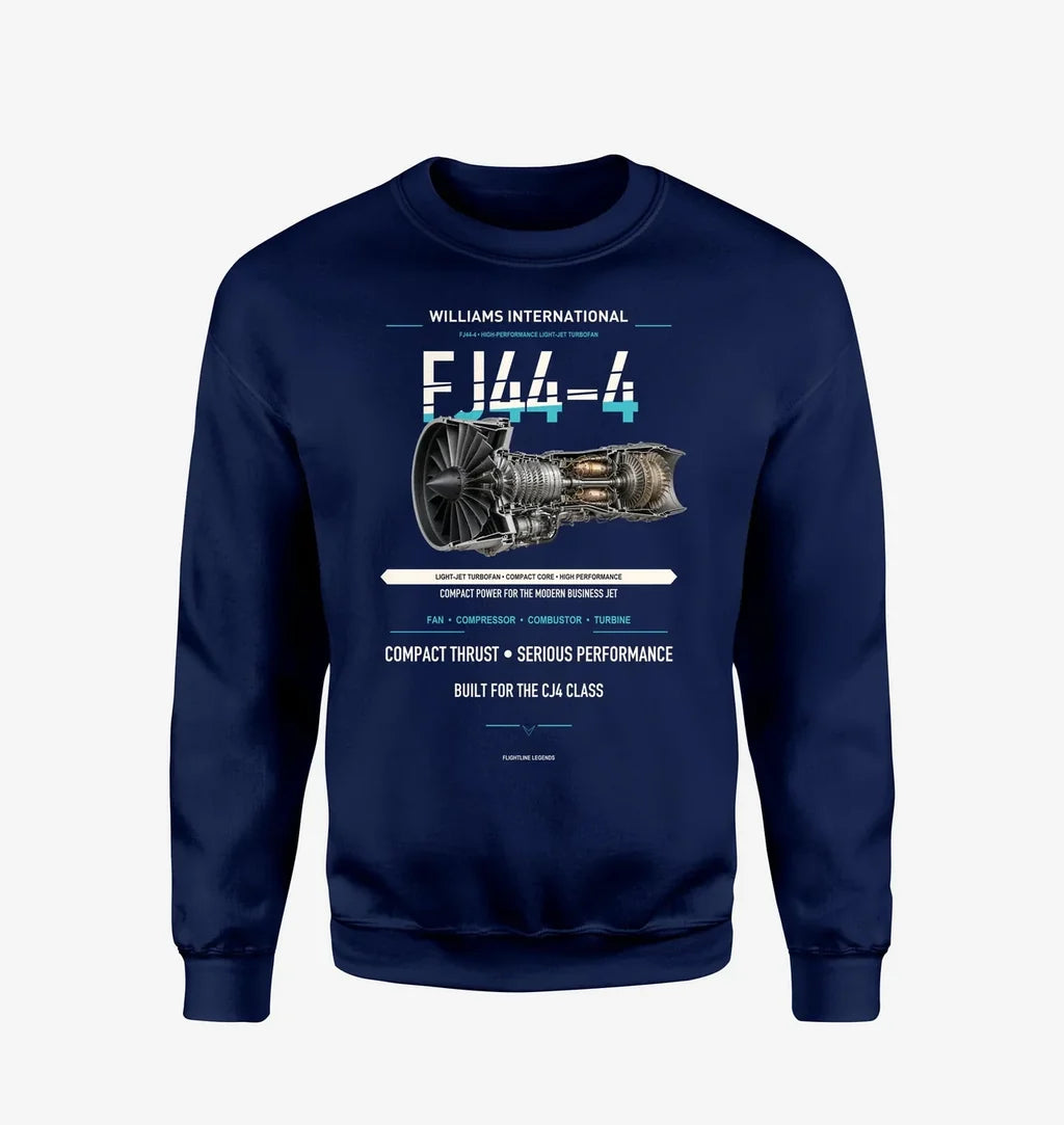 FJ44-4 design on navy blue sweatshirt