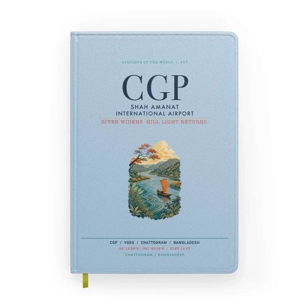 Shah Amanat International Airport Chattogram (CGP) design on light blue notebook