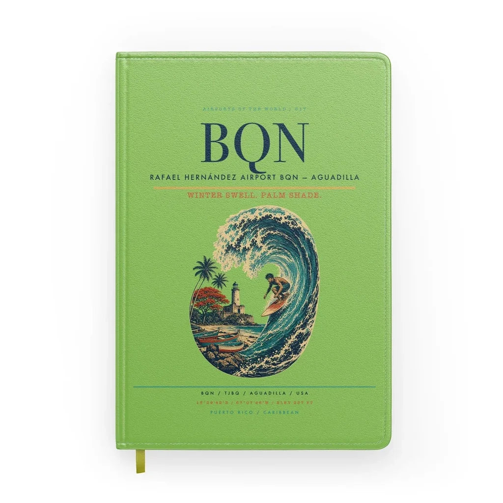 Rafael Hernández Airport (BQN) design on light green notebook