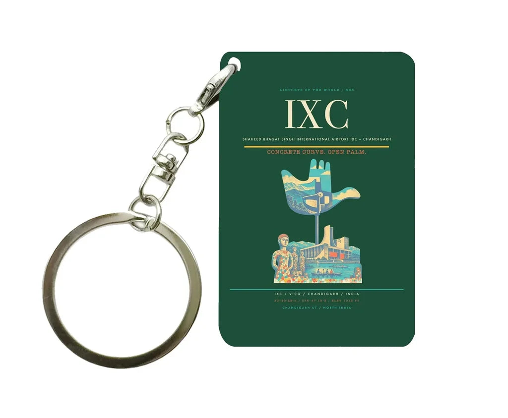 Shaheed Bhagat Singh International Airport IXC — Chandigarh Key Chain design on dark green key chain