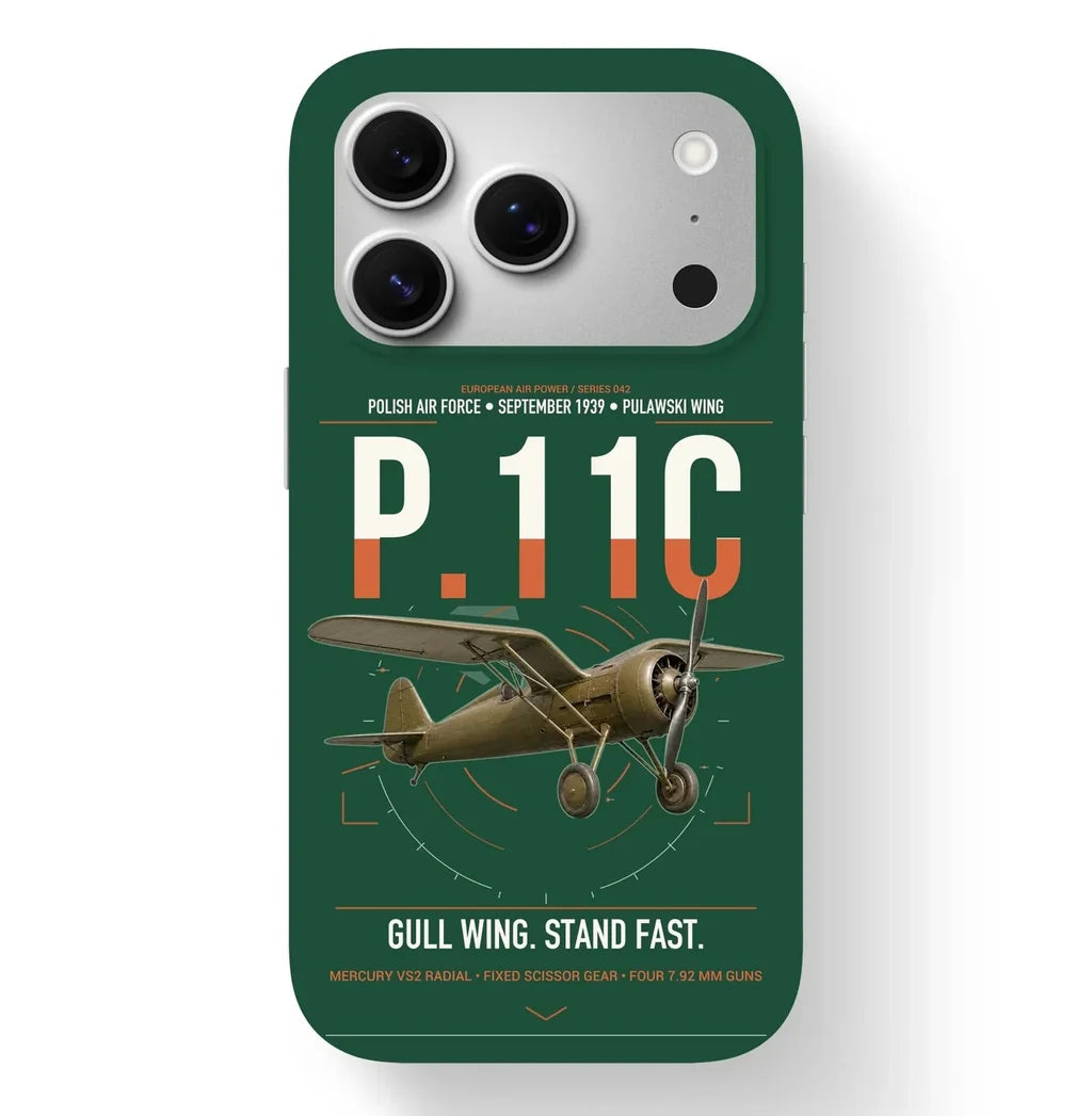 PZL P.11c design on dark green magsafe iphone case, for iPhone 17 Pro