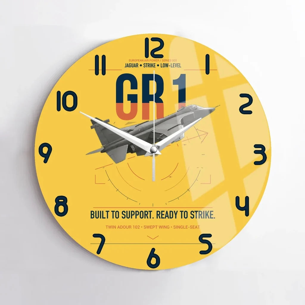 SEPECAT Jaguar GR1 design on yellow no frame wall clock