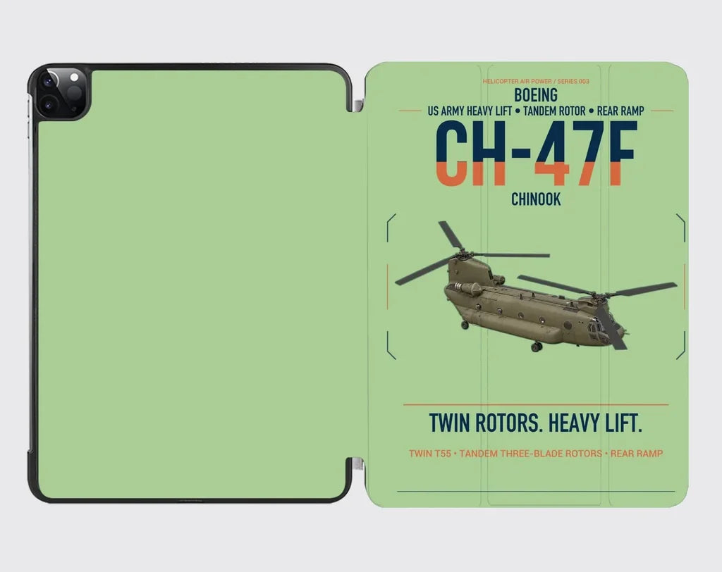 Boeing CH-47F Chinook design on light green ipad tablet case