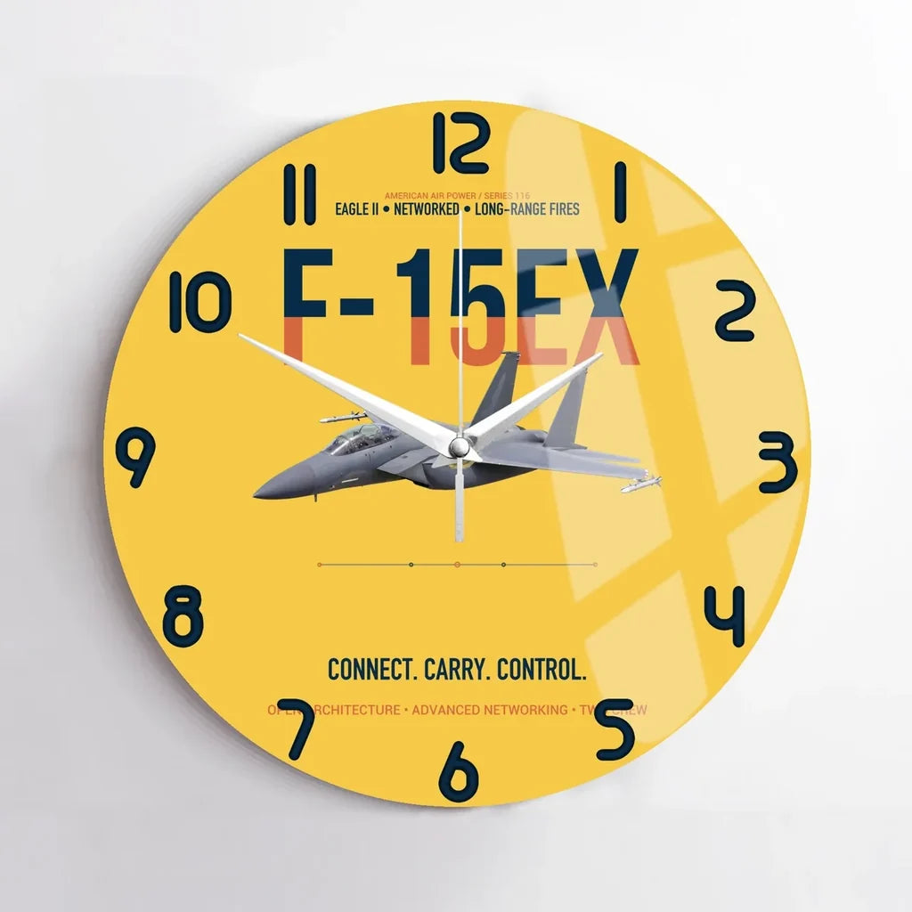 F-15EX Eagle II Connect Carry Control design on yellow no frame wall clock