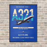 Thumbnail for Airbus A321 vertical canvas print - framed - blue background