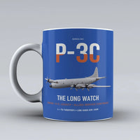 Thumbnail for P-3C Orion design on blue ceramic mug, double-side print