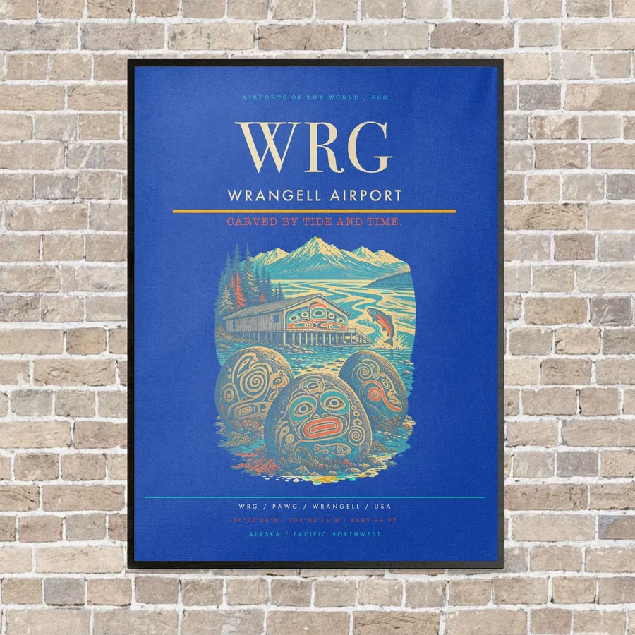 Wrangell Airport WRG vertical canvas print - framed - blue background