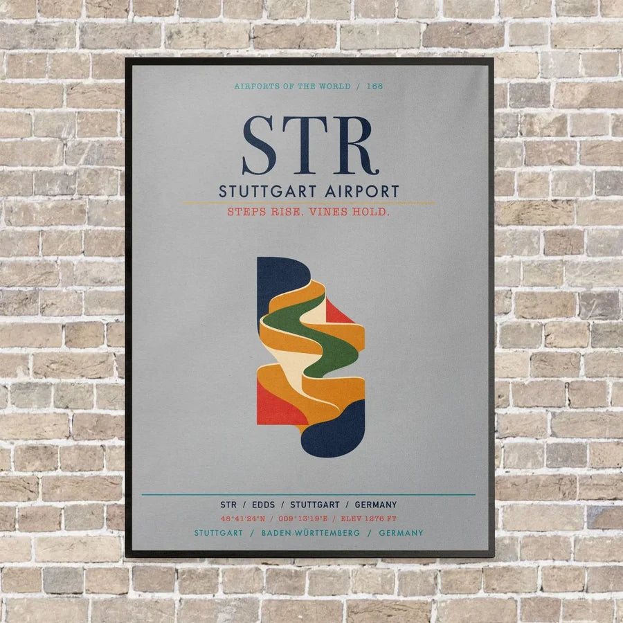 Stuttgart Airport STR vertical canvas print - framed - light gray background