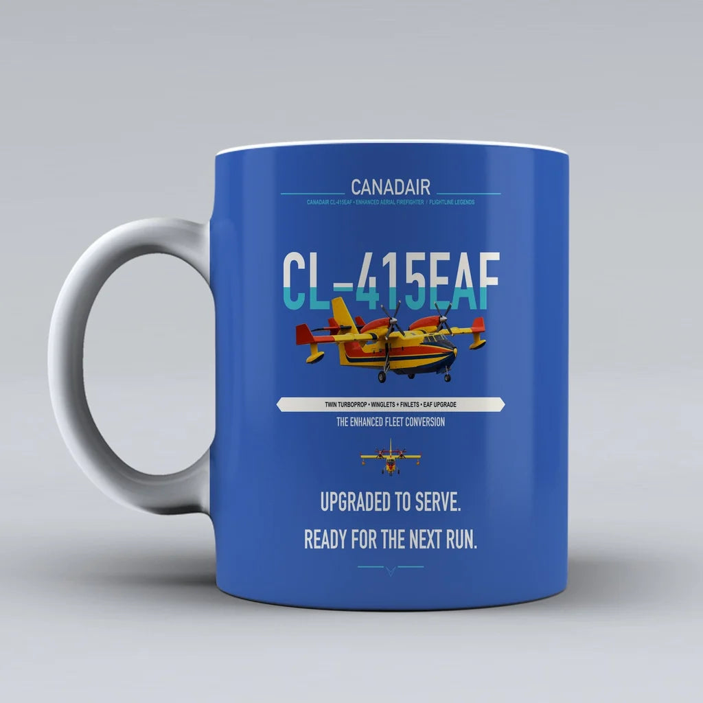 Canadair CL-415EAF design on blue ceramic mug, double-side print