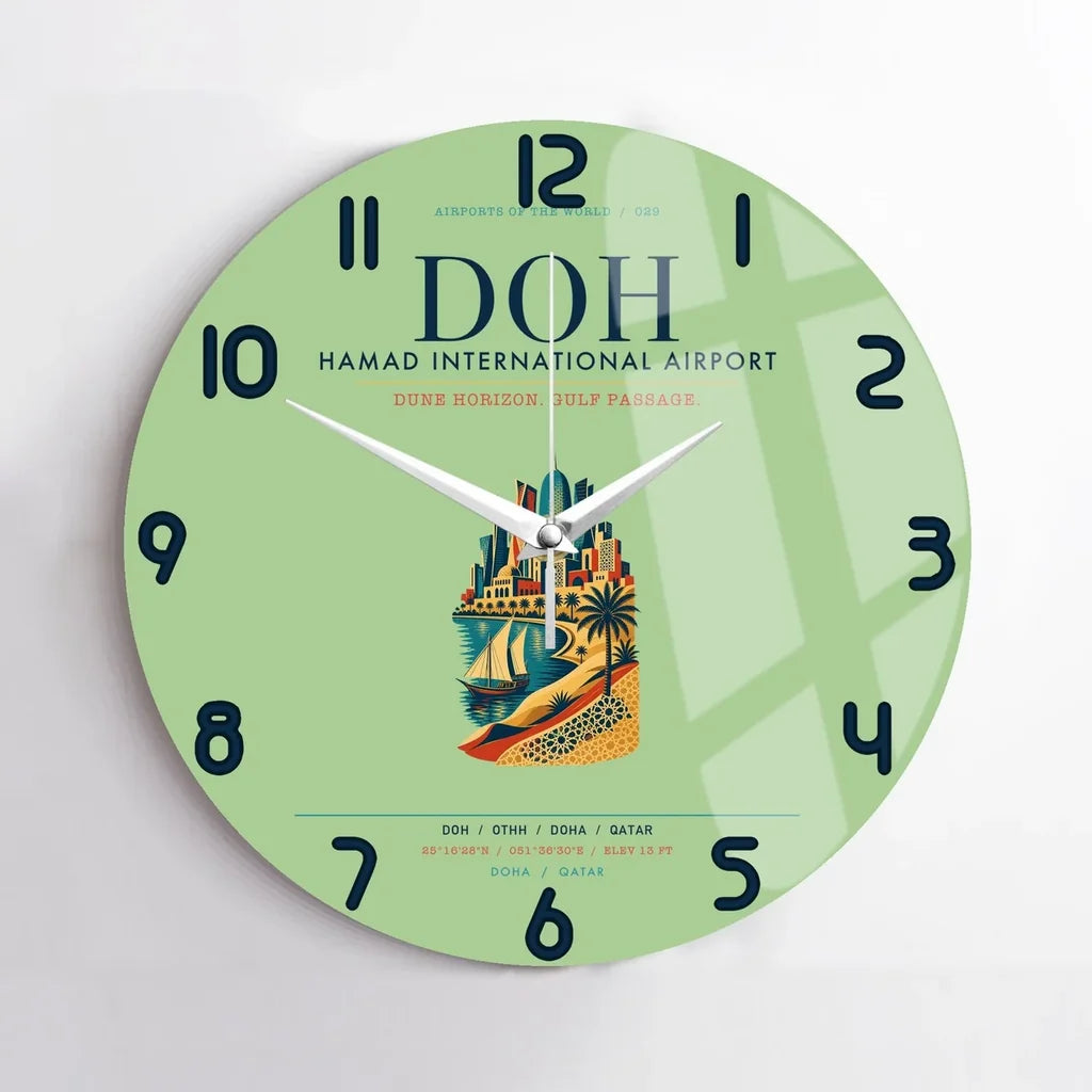 Doha Hamad International Airport (DOH) design on light green no frame wall clock