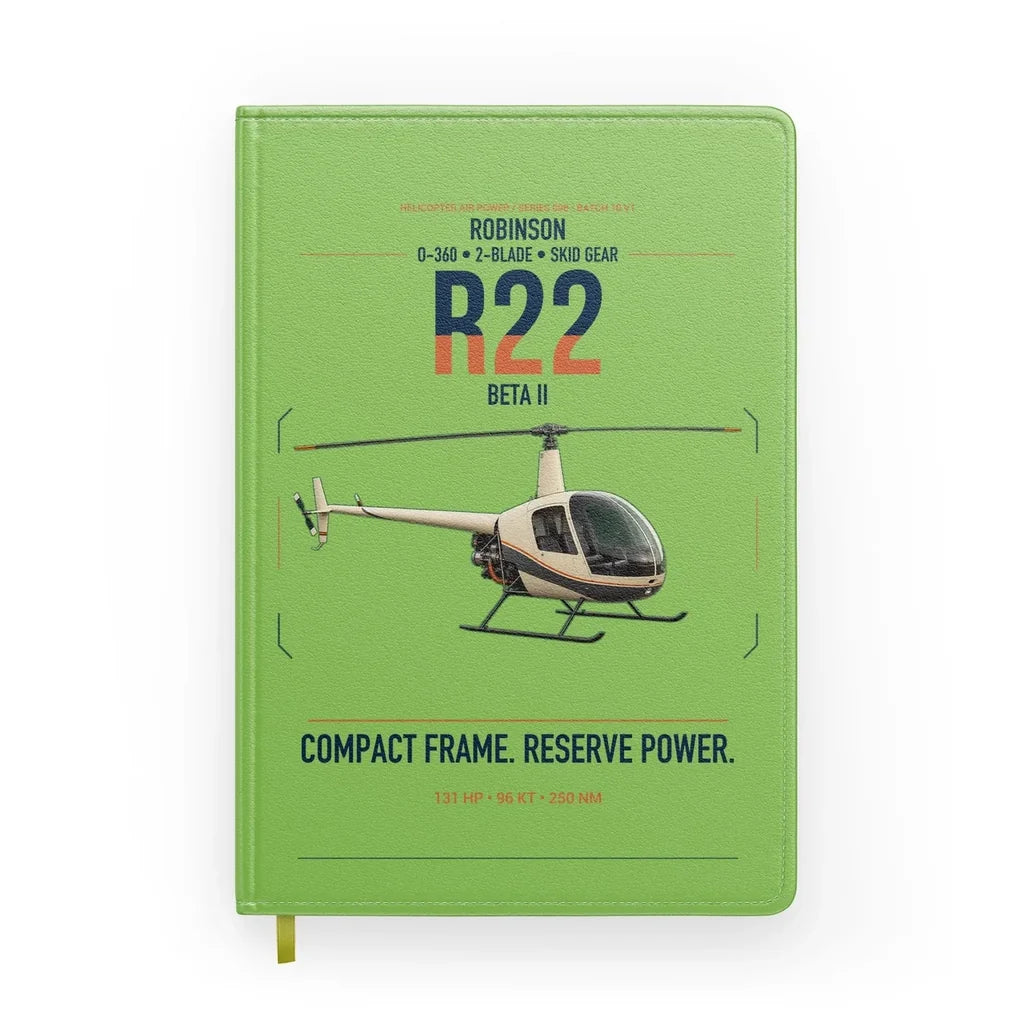 Robinson R22 Beta II design on light green notebook