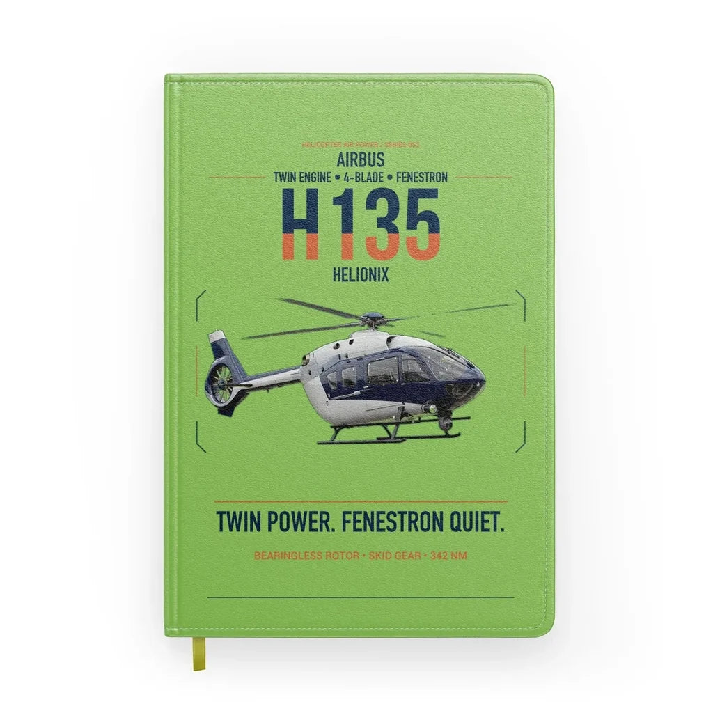 Airbus H135 design on light green notebook
