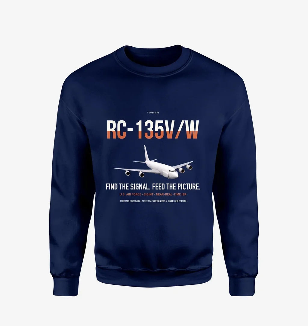 RC-135V W Rivet Joint design on navy blue sweatshirt