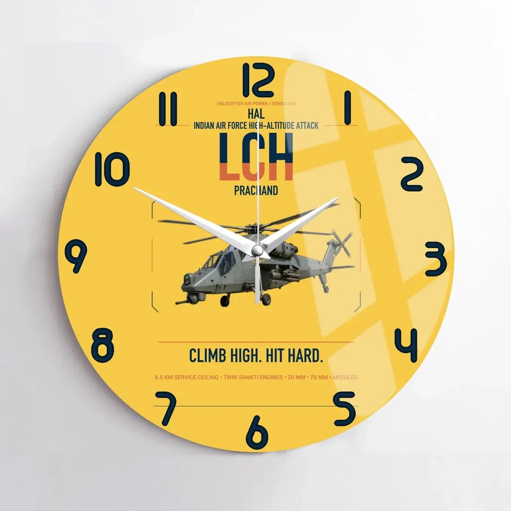 HAL LCH Prachand design on yellow no frame wall clock
