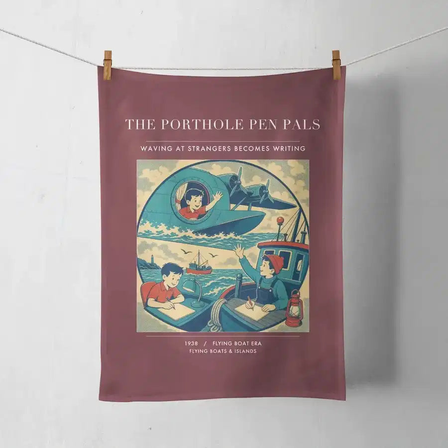 VINTAGE G4439 - The Porthole Pen Pals - Designed Towels design on darkred