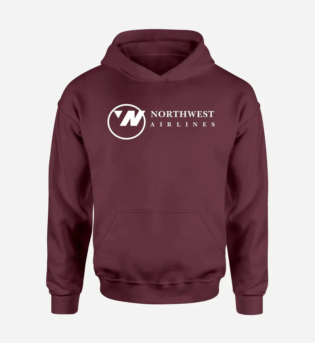 Northwest Airlines (OLD) logo printed on dark red hoodie