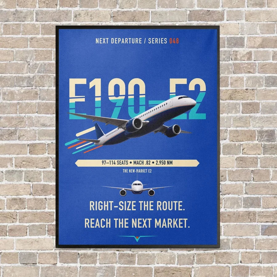 Embraer E190-E2 vertical canvas print - framed - blue background