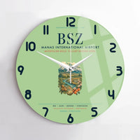Thumbnail for Manas International Airport Bishkek (BSZ) design on light green no frame wall clock